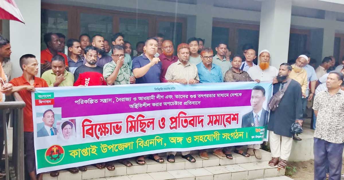 অস্থিতিশীলতার অপচেষ্টা ঠেকাতে কাপ্তাইয়ে বিএনপির বিক্ষোভ, লিফলেট বিতরণ
