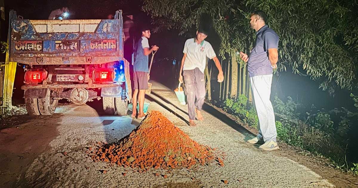 মিরসরাইয়ে রাতে সড়ক সংস্কারে কৃষকদল