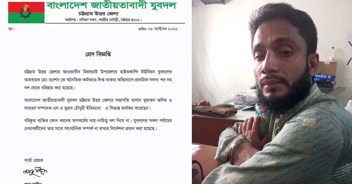 ইয়াবাসহ গ্রেপ্তারের পর বহিষ্কার যুবদল নেতা 