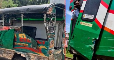 রেললাইনের পার্ক করা টেম্পোর সঙ্গে ট্রেনের ঘর্ষণ, আহত শিশুসহ ২