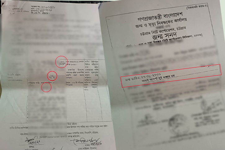 একটি ঘটনার অভিযুক্ত শিশুর বিরুদ্ধে করা এজাহার ও তার জন্মনিবন্ধন। শিশুটির নিরাপত্তার স্বার্থে ব্লার করে দেওয়া।